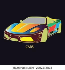 detailed side of a flat orange car cartoon vector with black stroke option for custom able color for kids drawing book