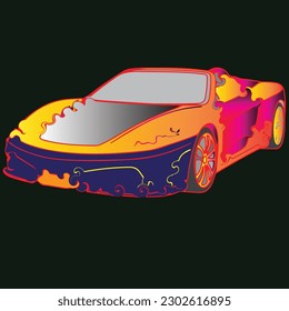 detailed side of a flat orange car cartoon vector with black stroke option for custom able color for kids drawing book