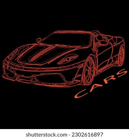 detailed side of a flat orange car cartoon vector with black stroke option for custom able color for kids drawing book