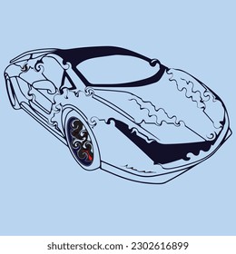 detailed side of a flat orange car cartoon vector with black stroke option for custom able color for kids drawing book