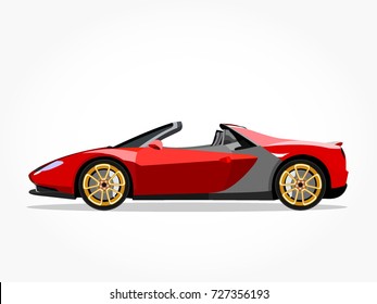 detailed side of a flat red convertible sedan car cartoon with lighting and shadow effect