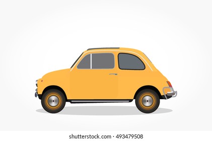 detailed side of a flat yellow classic old car cartoon vector with shadow