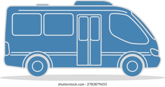 Detailed side view illustration of a blue bus, showcasing its design and features in a clean, vector style.