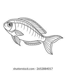 Detailed side view illustration of a large colorful rainbow trout swimming in a flowing river showcasing its natural beauty and aquatic habitat