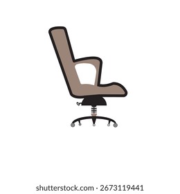 Detaillierte Seitenansicht, Vektorgrafik eines modernen ergonomischen Bürostuhls. Das Design verfügt über eine hohe Rückenlehne, gepolsterten Sitz, Armlehnen und ein Fünf-Rad-Basis für Mobilität.
