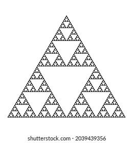 Detailed Sierpinski triangle construction. Mathematical geometric endless fractal triangle. Pyramid with an infinite pattern isolated on white