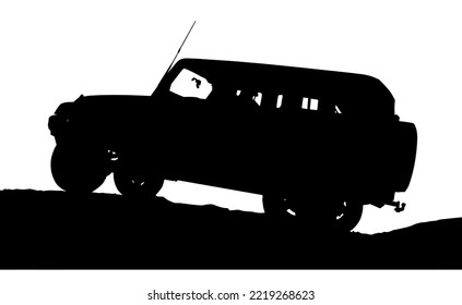 Detailed silhouette 4x4 vehicle on hill on off-road obstacle course