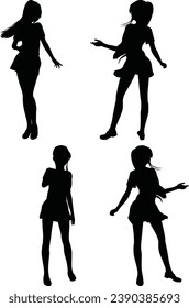 Silhouette detallada de anime girl con pinturas de lona larga cola.