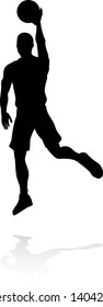 A detailed silhouette basketball player sports illustration