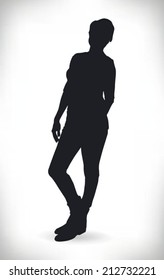 Detailed silhouette of a beautiful model leaning against a wall