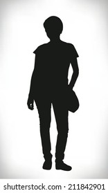 Detailed silhouette of a beautiful young woman with a bag