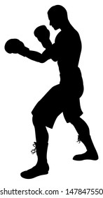 A detailed silhouette of a boxer with gloves boxing