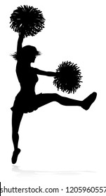 Detailed silhouette cheerleader holding pompoms