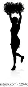 Detailed silhouette cheerleader holding pompoms