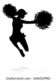 Detailed silhouette cheerleader with pompoms