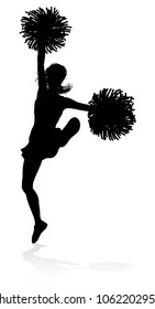 Detailed silhouette cheerleader with pompoms