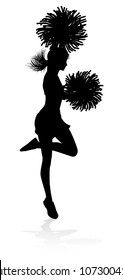 Detailed silhouette cheerleader with pompoms