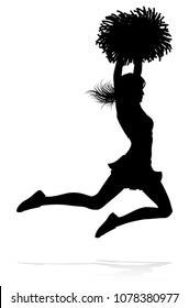 Detailed silhouette cheerleader with pompoms