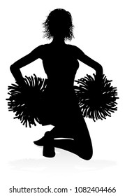 Detailed silhouette cheerleader with pompoms