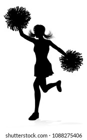 Detailed silhouette cheerleader with pompoms