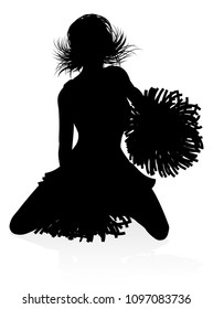 Detailed silhouette cheerleader with pompoms