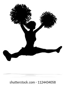 Detailed silhouette cheerleader with pompoms