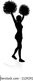 Detailed silhouette cheerleader with pompoms