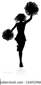 Detailed silhouette cheerleader with pompoms
