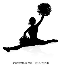 Detailed silhouette cheerleader with pompoms graphic illustration