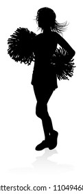 Detailed silhouette of a cheerleader with pompoms pose