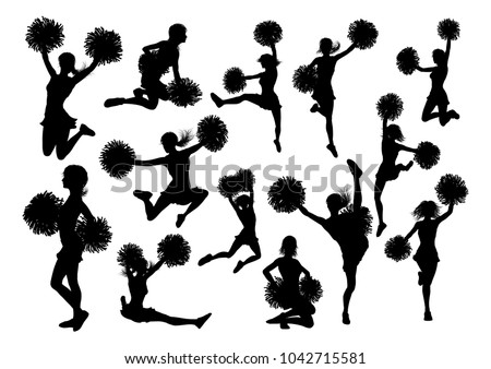 Detailed silhouette cheerleaders with pompoms Zdjęcia stock © 