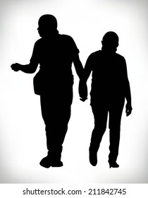 Detailed silhouette of a couple walking hand in hand