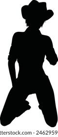 Detailed silhouette of cowgirl, female silhouette illustration.