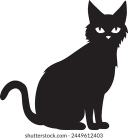 Detailed silhouette of cute cartoon black cat illustration.