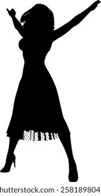 Detailed silhouette of a dancing woman exuding grace and joy through her elegant movements. Ideal for artistic and dance-themed designs, the dynamic posture conveys energy, passion, and fluidity.