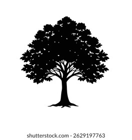 A detailed silhouette of a deciduous tree on a white background, representing nature, growth, and seasonal change. This vector illustration is ideal for eco-friendly designs, botanical themes, environ