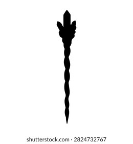 A detailed silhouette of a decorative sword featuring a twisted handle and intricate design, emphasizing craftsmanship and historical weaponry.
