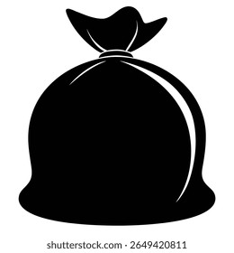 Detailed silhouette depicts a black bag secured at the top. Its simple yet distinct shape provides versatile applications, suitable for various themes and creative projects.