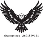 A detailed silhouette of an eagle with its wings fully extended, showcasing intricate feather details and a powerful presence.