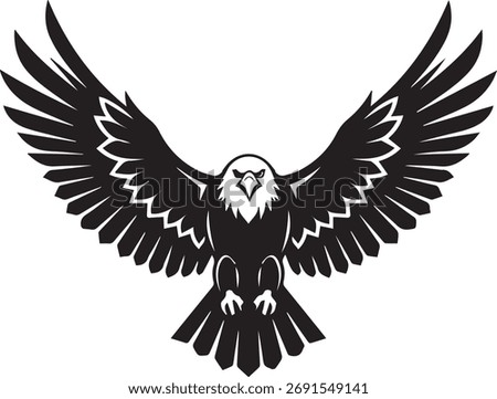 A detailed silhouette of an eagle with its wings fully extended, showcasing intricate feather details and a powerful presence.