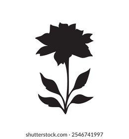 A detailed silhouette of a flower with leaves, showcasing elegant design in black against a white background