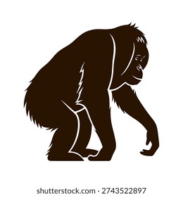 A detailed silhouette of a gorilla in a dynamic pose, showcasing its muscular structure and fur texture.