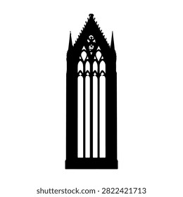 Detailed silhouette of a gothic window showcasing pointed arches and ornate tracery, emphasizing historic architectural style and craftsmanship.