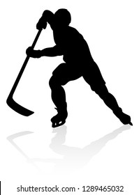 A detailed silhouette hockey player sports illustration