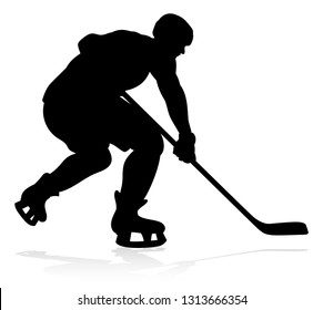 A detailed silhouette hockey player sports illustration