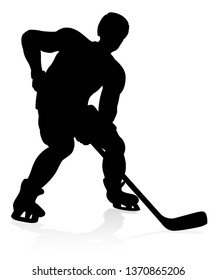 A detailed silhouette hockey player sports illustration