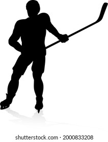 A detailed silhouette hockey player sports illustration