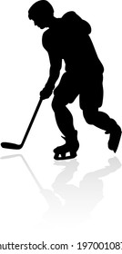 A detailed silhouette ice hockey player sports illustration