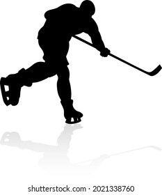 A detailed silhouette ice hockey player sports illustration