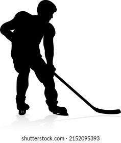 A detailed silhouette ice hockey player sports illustration